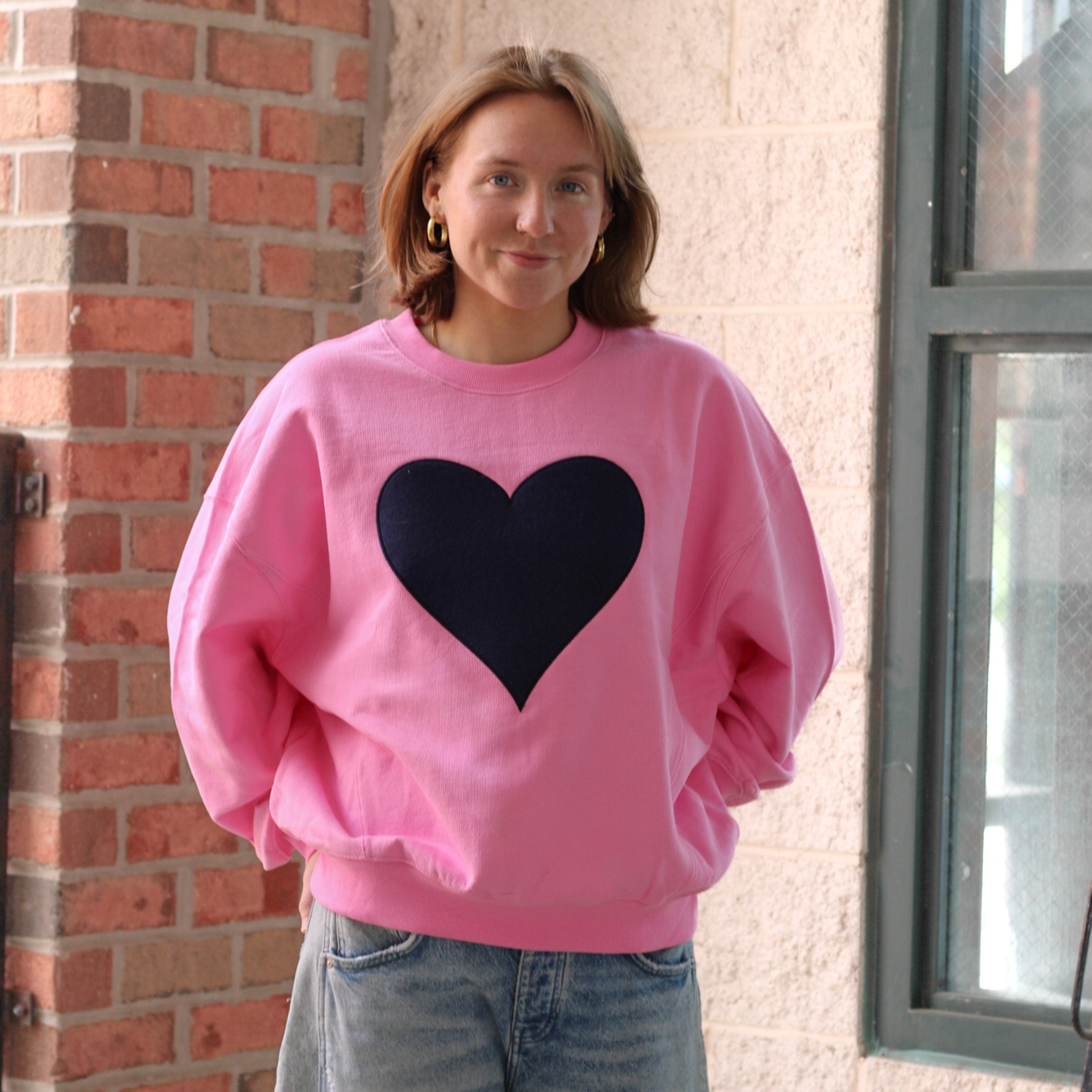 Navy Heart Applique Oversized Crew
