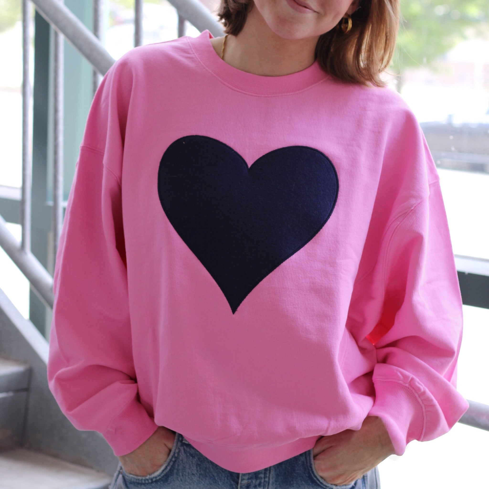 Navy Heart Applique Oversized Crew Main image