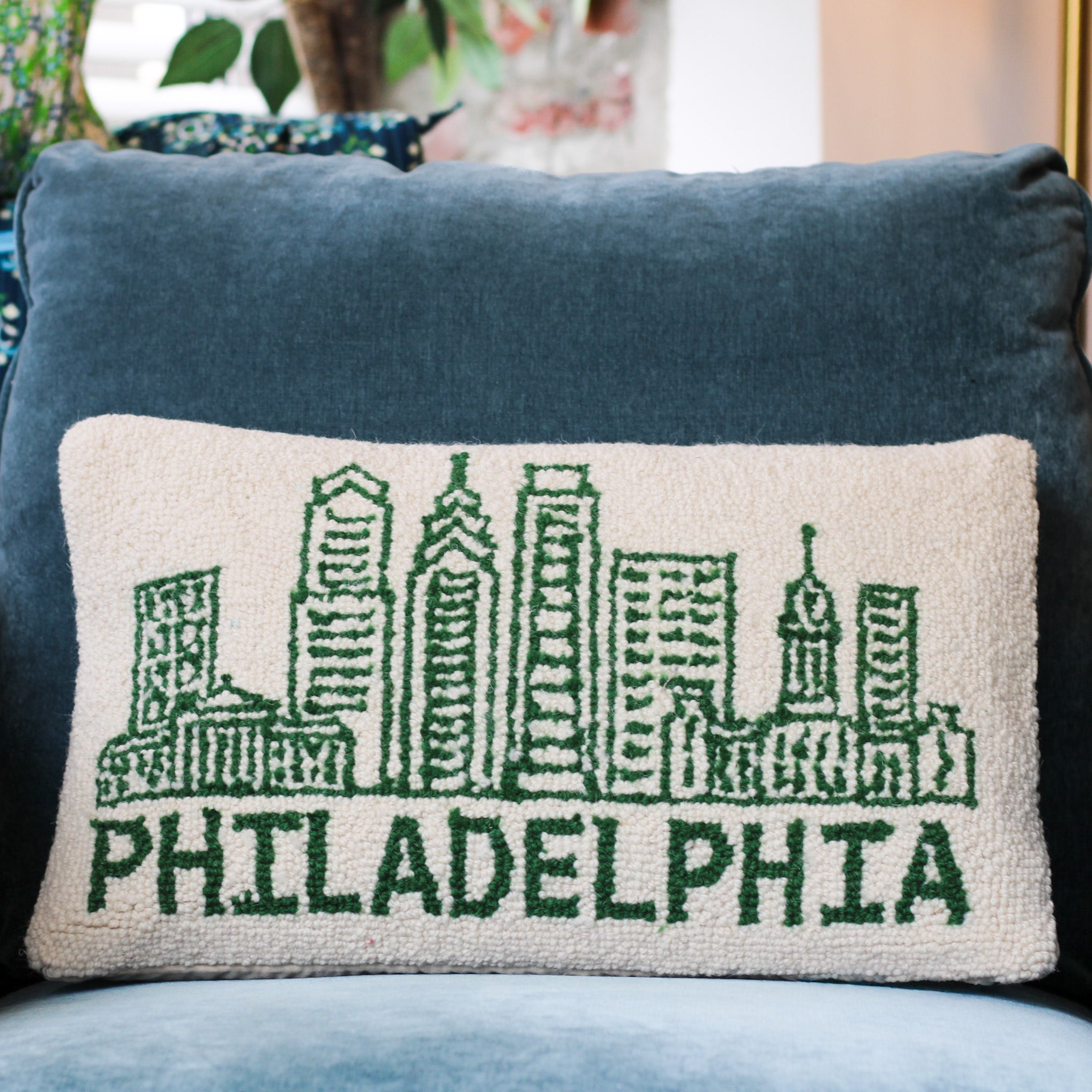 Philadelphia Green Skyline Hook Pillow Main image