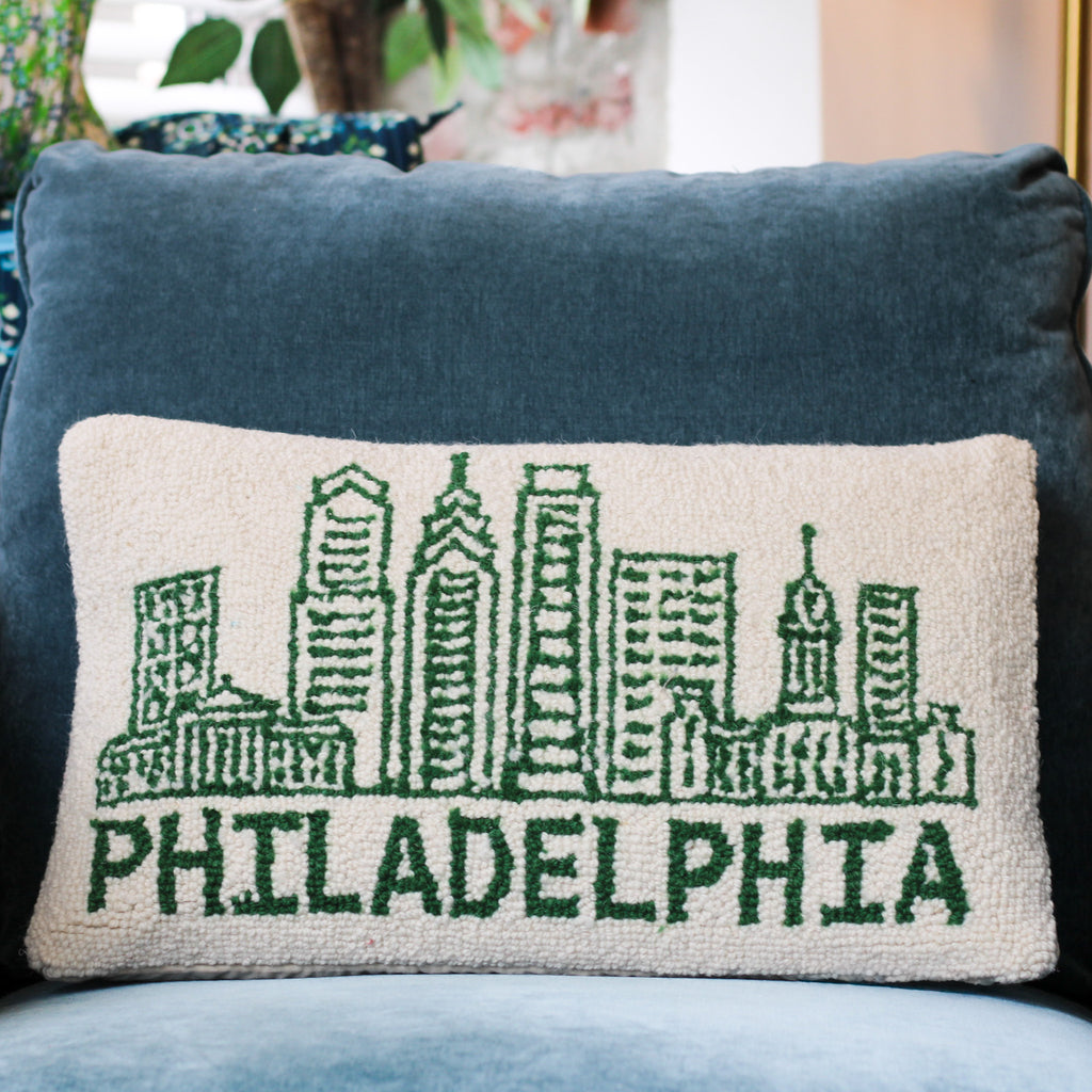 Philadelphia Green Skyline Hook Pillow