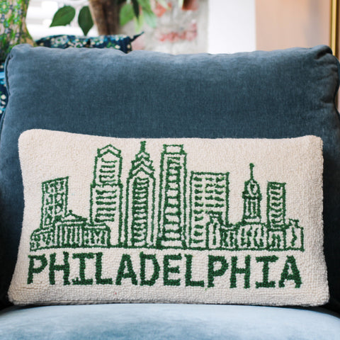 Philadelphia Green Skyline Hook Pillow