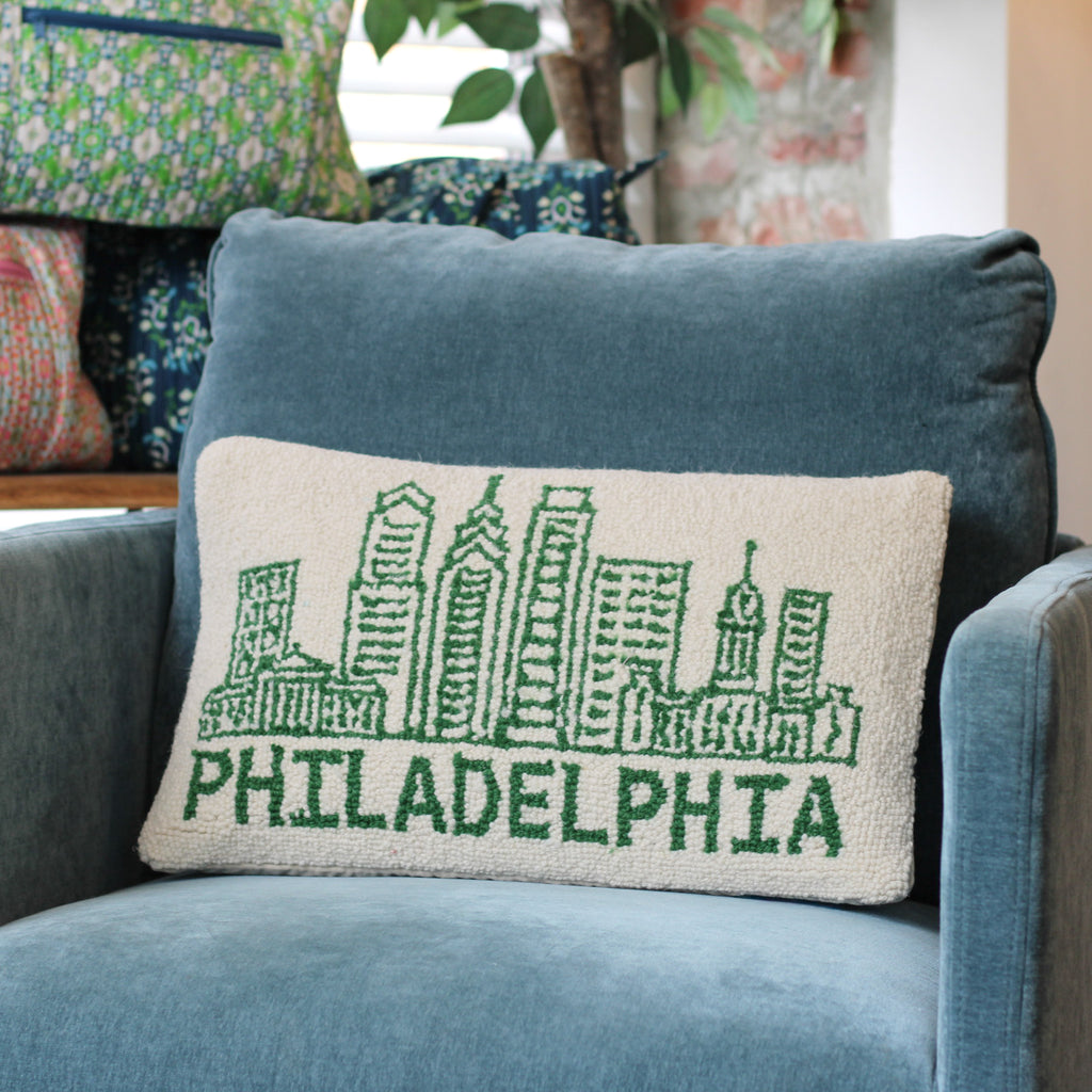Philadelphia Green Skyline Hook Pillow