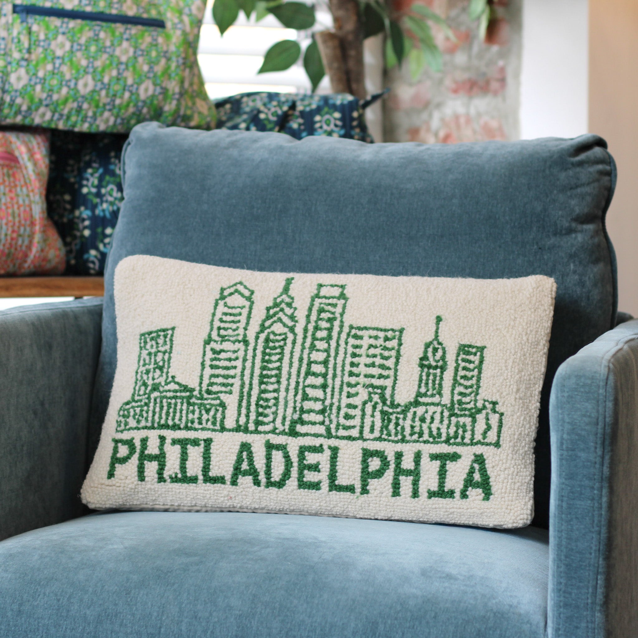 Philadelphia Green Skyline Hook Pillow