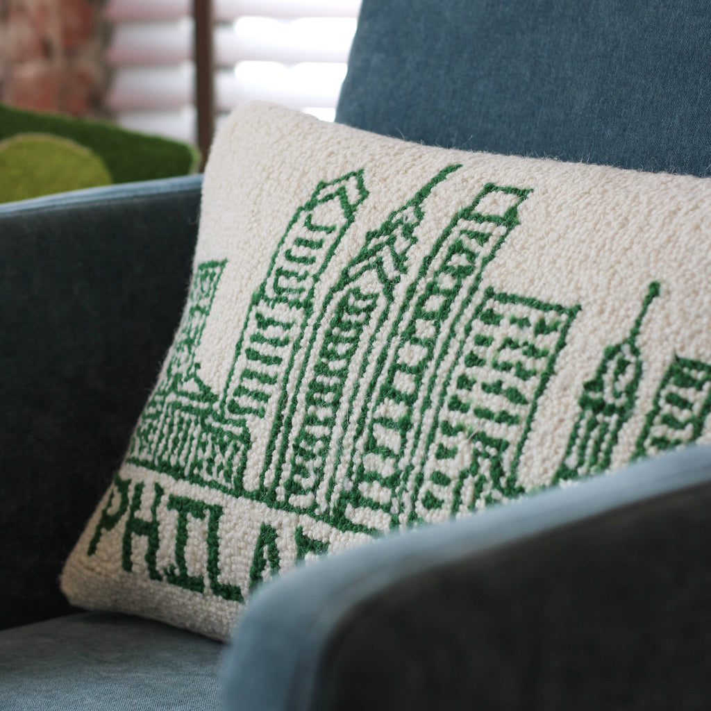 Philadelphia Green Skyline Hook Pillow