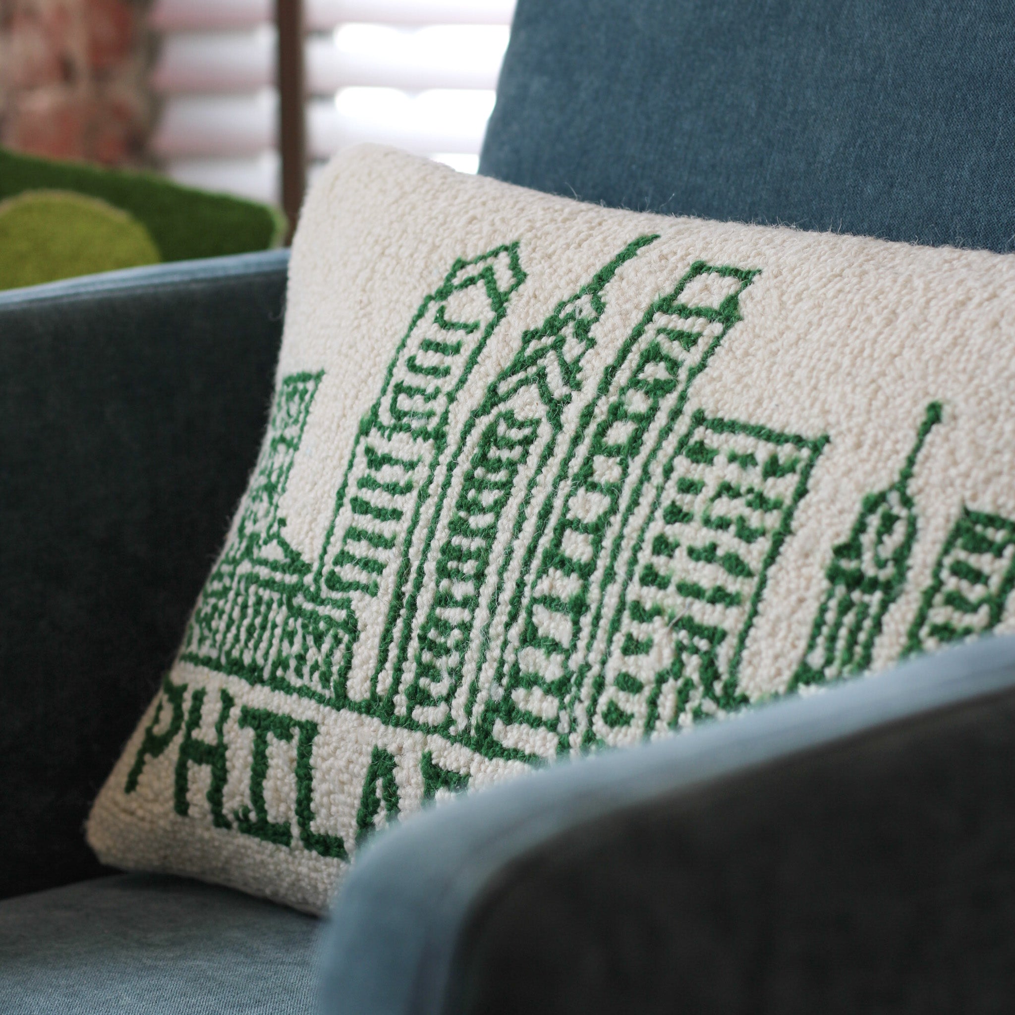 Philadelphia Green Skyline Hook Pillow