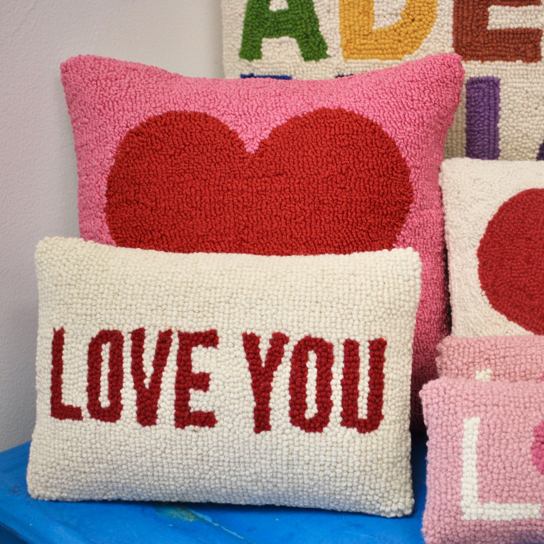 Love You Wool Hook Pillow 8x12"