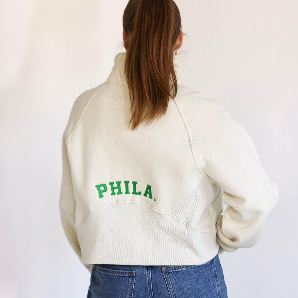 PHILA. Embroidered Funnel Neck Half Zip