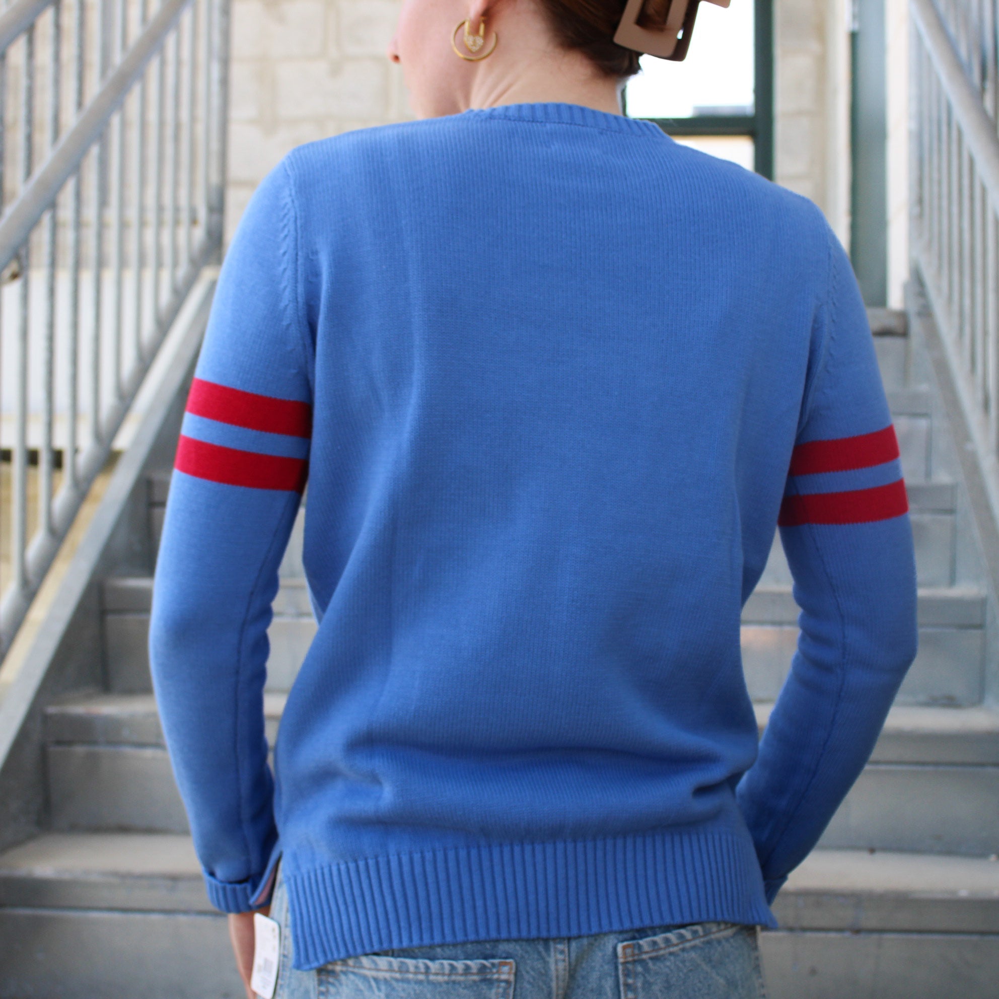 Phillies Cotton Sweater Red “P” Logo & Sleeve Stripe Detail