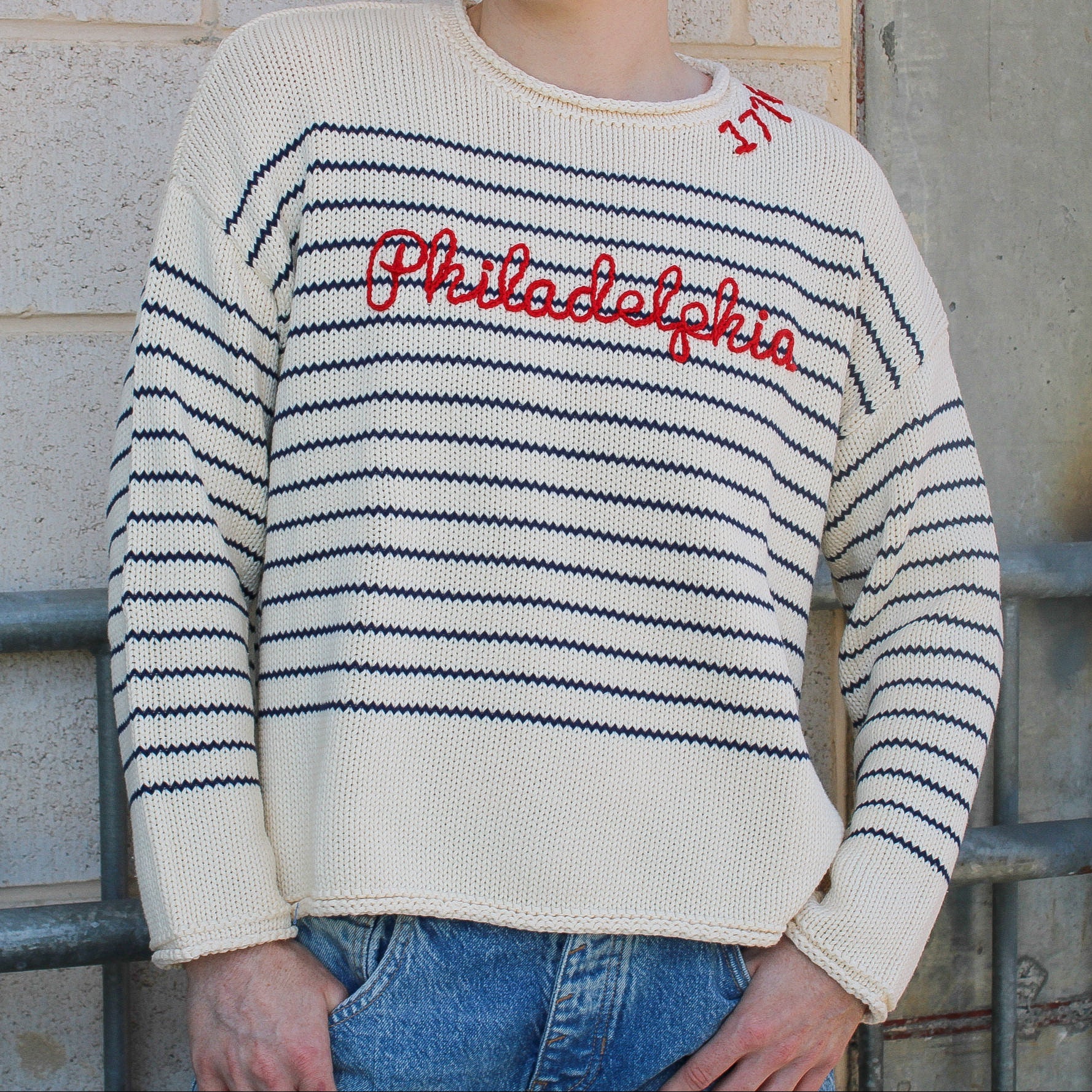 Philadelphia Embroidered Cotton Rollneck Sweater