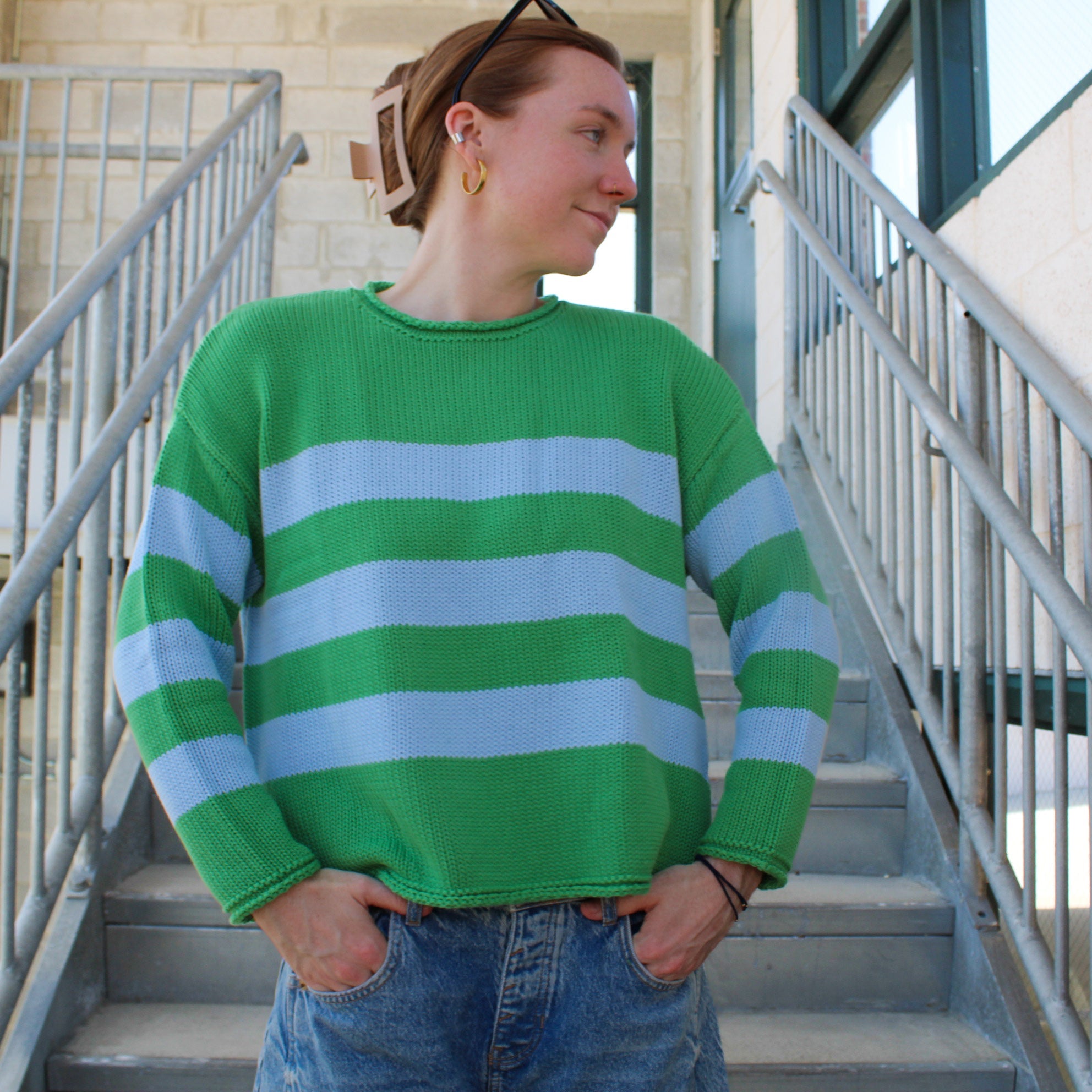 Cotton Rollneck Striped Sweater