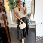 Linen Smocked Waist Pom Pom Trim Maxi Skirt
