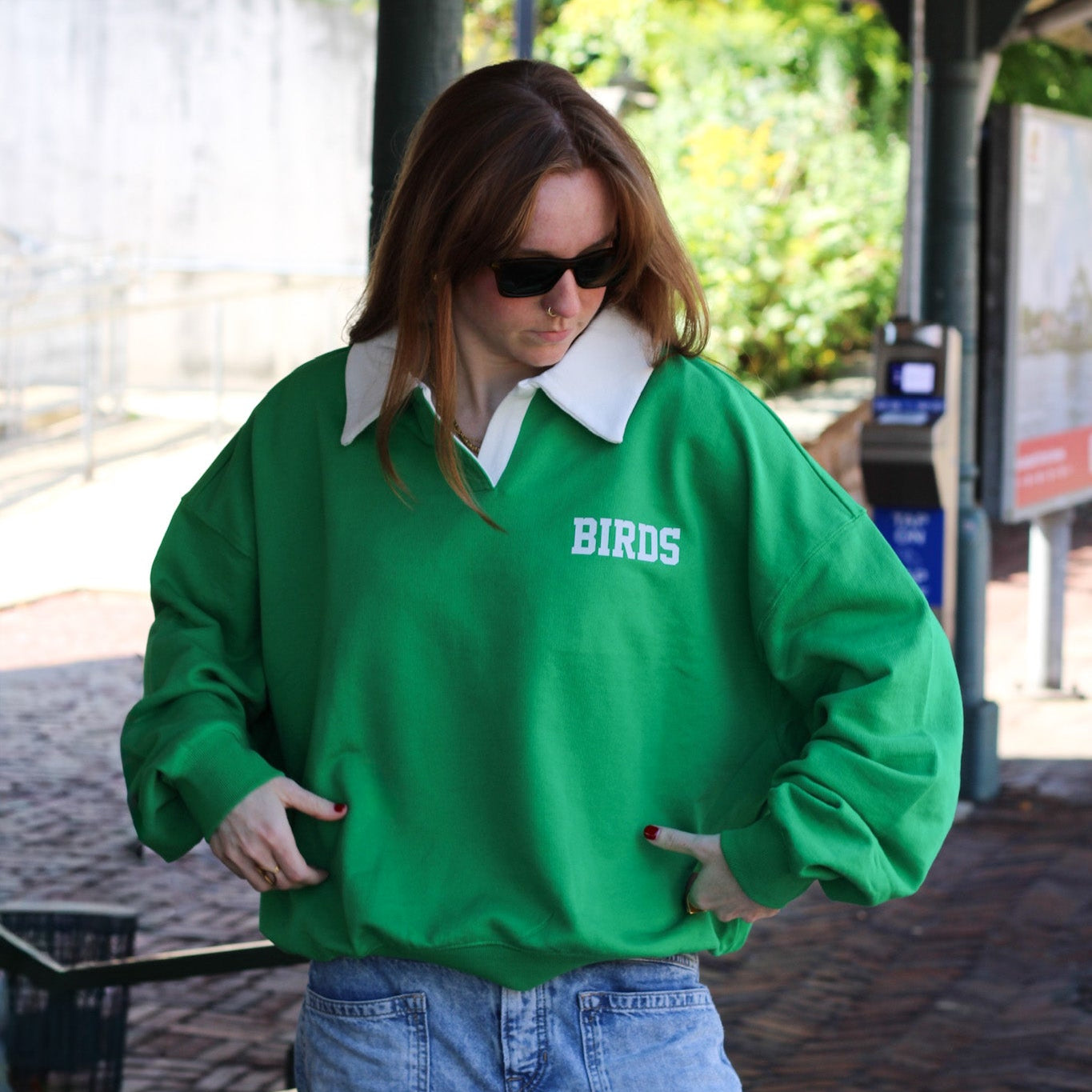 BIRDS Rugby Collar Pullover Sweatshirt