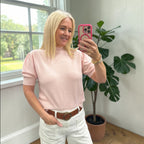 Mock Neck Bubble Shoulder Sleeve Knit Top