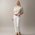 Mock Neck Bubble Shoulder Sleeve Knit Top