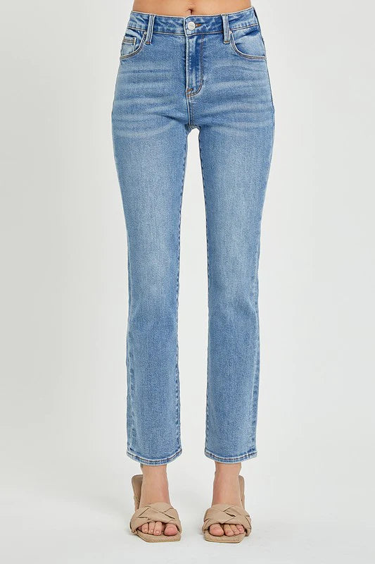 High Rise Ankle Slim Jeans  - Light Wash