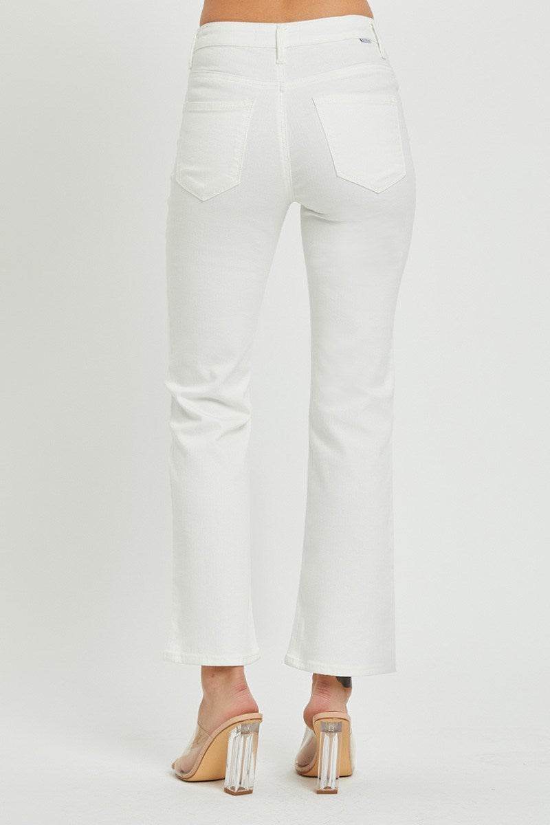 White Mid-Rise Ankle Bootcut Jeans