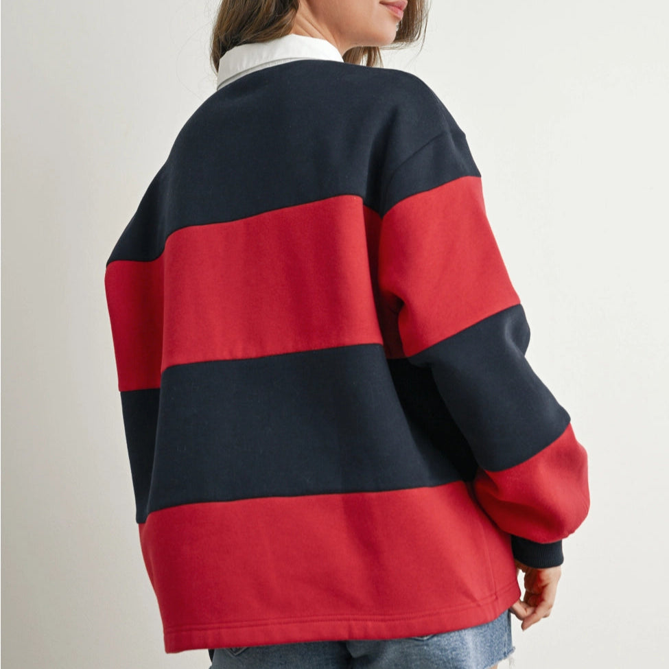 USA Striped Collared Long Sleeve Top