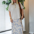 Clover Floral Leaf Print Silky Maxi Skirt