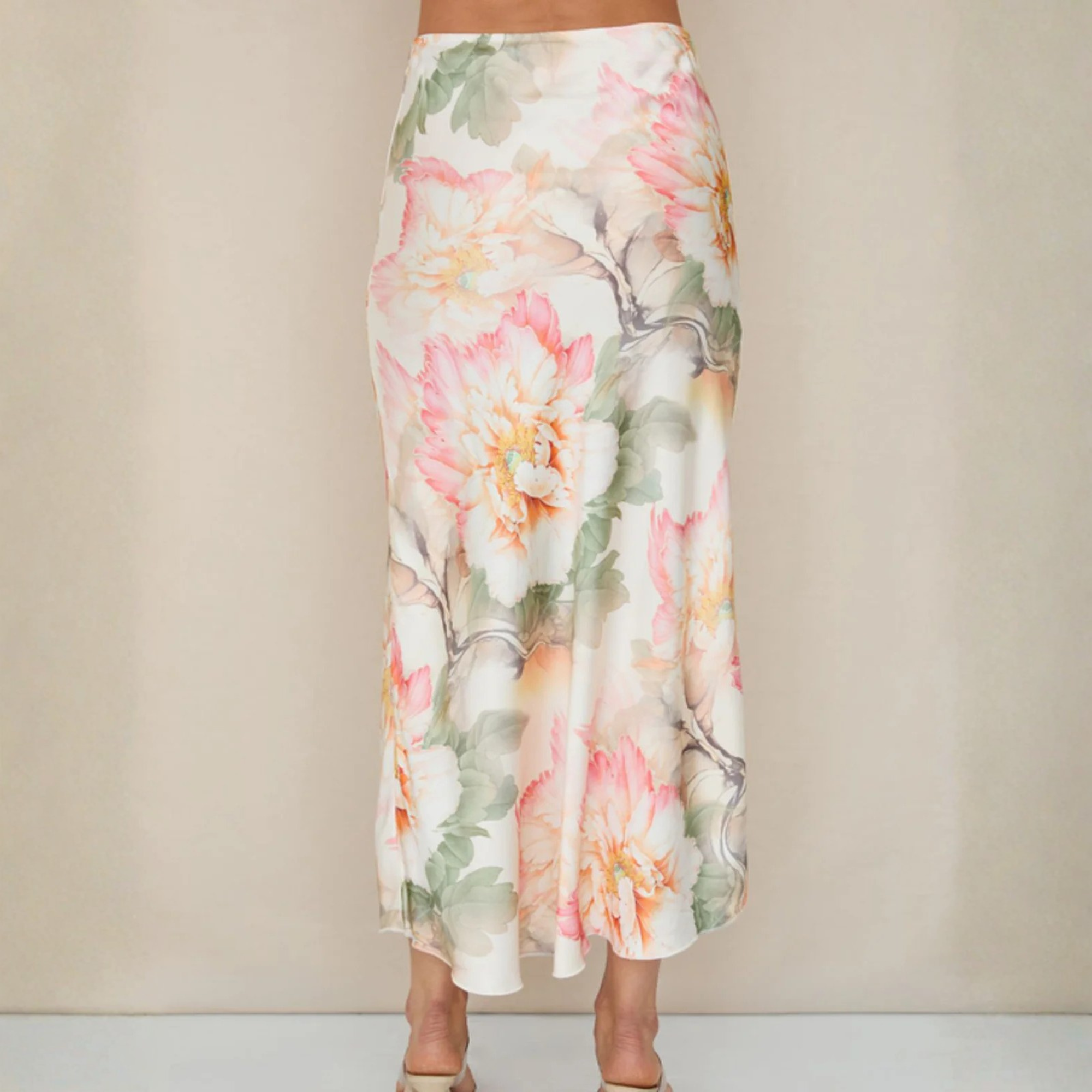 Watercolor Peony Print Skirt