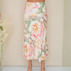 Watercolor Peony Print Skirt