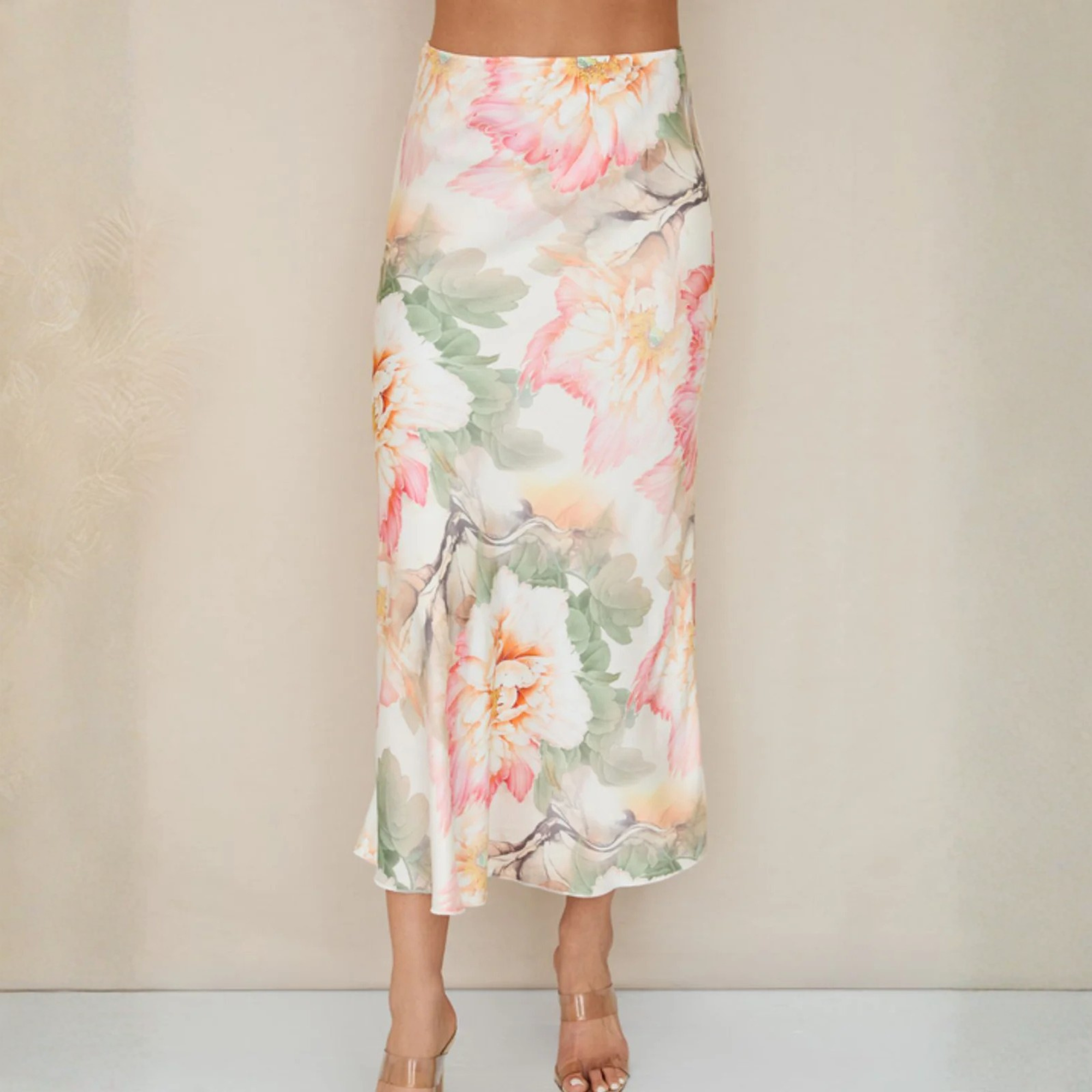 Watercolor Peony Print Skirt
