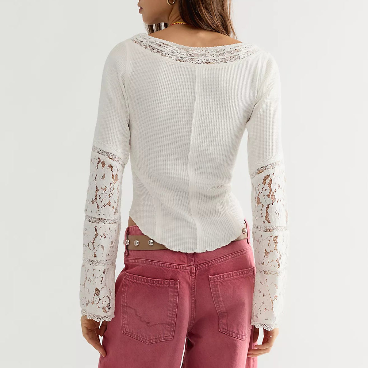 Free People Amber Lace Cuff Long Sleeve Top