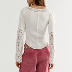 Free People Amber Lace Cuff Long Sleeve Top