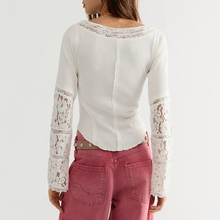 Free People Amber Lace Cuff Long Sleeve Top