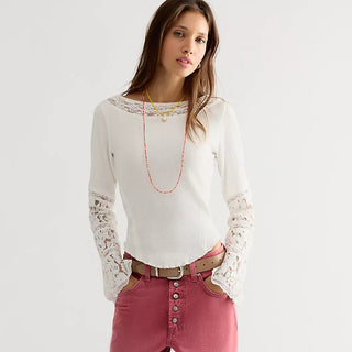 Free People Amber Lace Cuff Long Sleeve Top