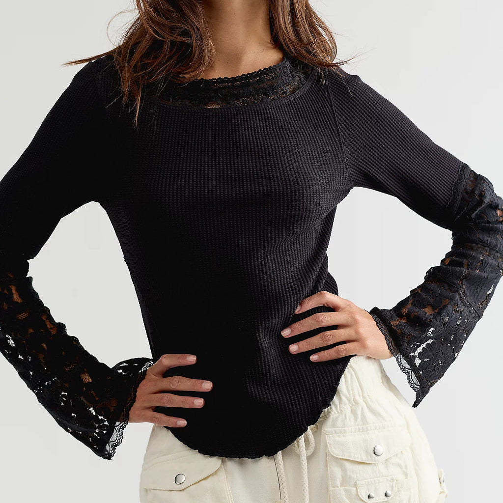 Free People Amber Lace Cuff Long Sleeve Top