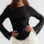 Free People Amber Lace Cuff Long Sleeve Top