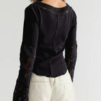 Free People Amber Lace Cuff Long Sleeve Top