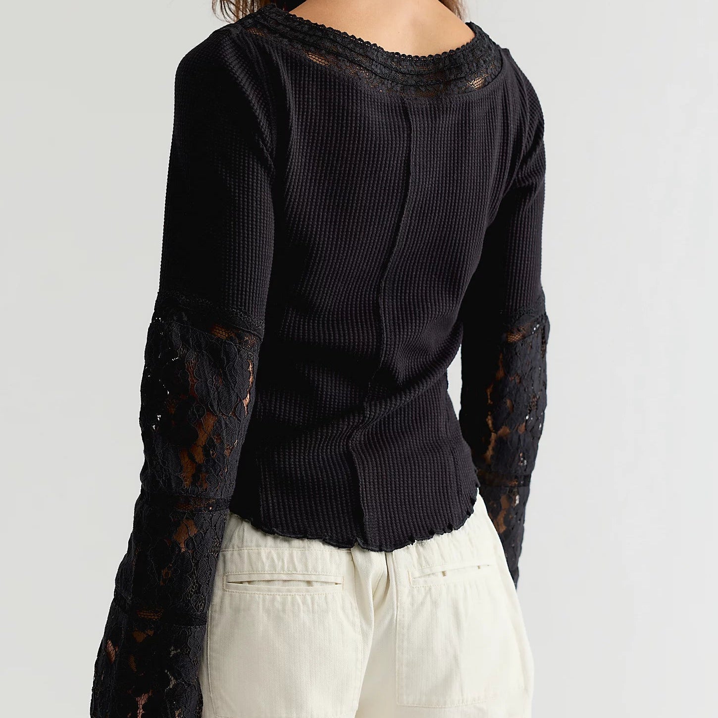 Free People Amber Lace Cuff Long Sleeve Top
