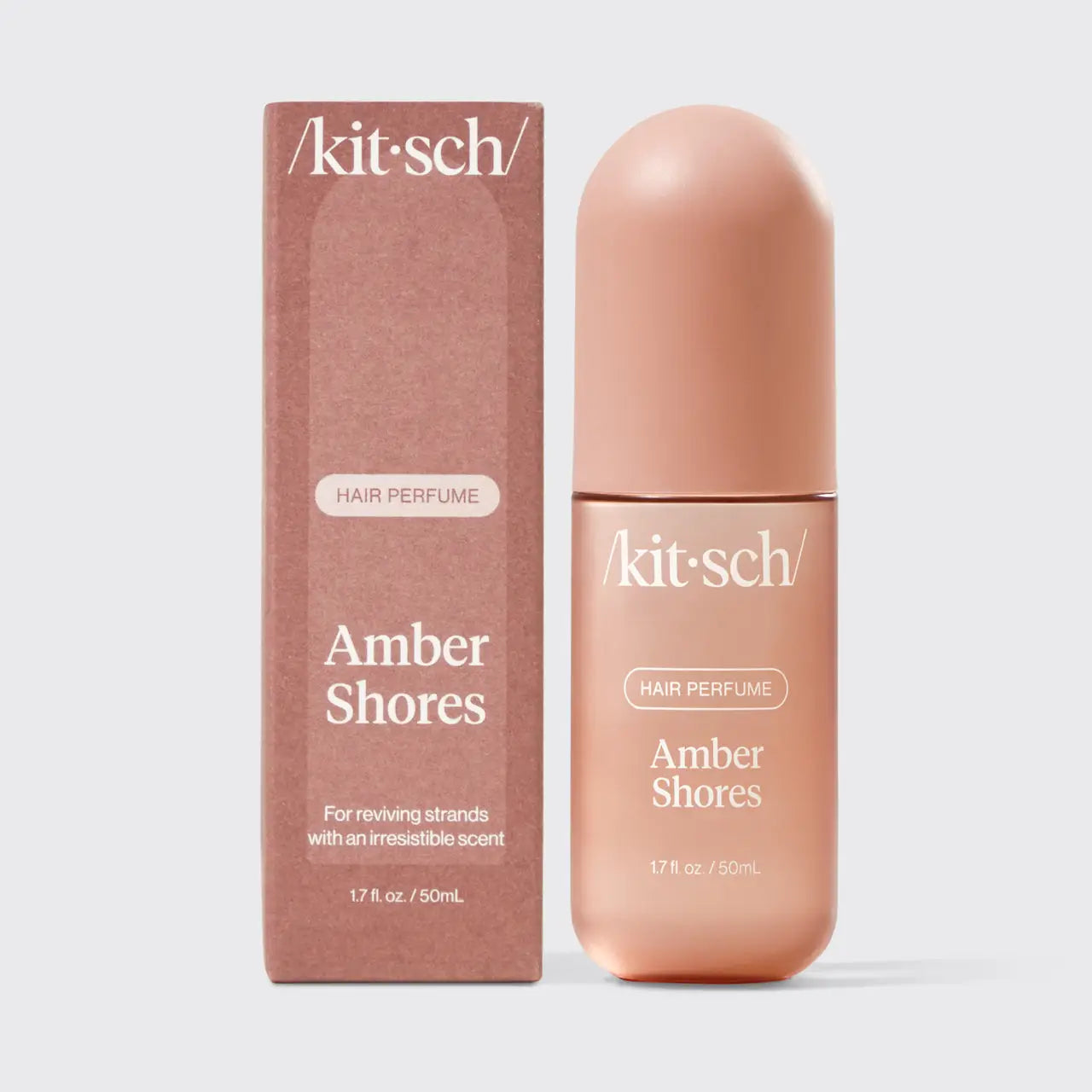 Kitsch Amber Shores Hair Perfume 1.7 oz bottle with rose-toned packaging and branded box