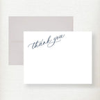 Kramer Drive Angled Thank You Note Card with cursive script and gray envelope on textured background