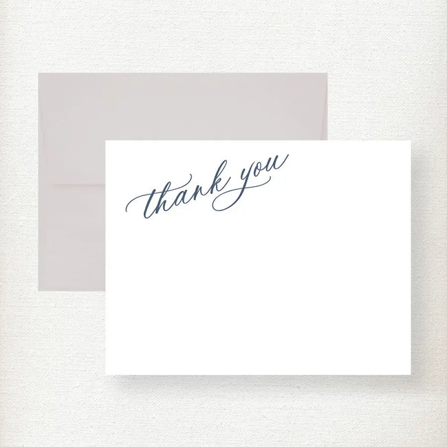 Kramer Drive Angled Thank You Note Card with cursive script and gray envelope on textured background Main image