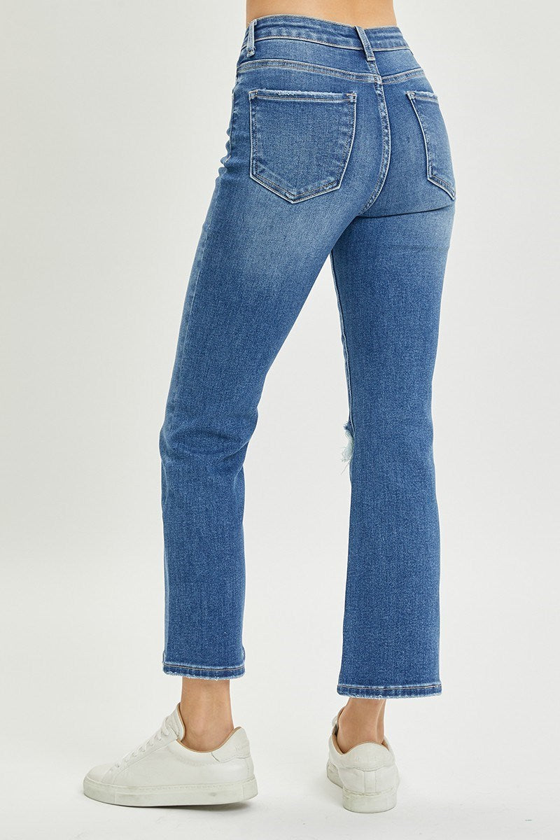Risen High Rise Distressed Ankle Flare Jeans
