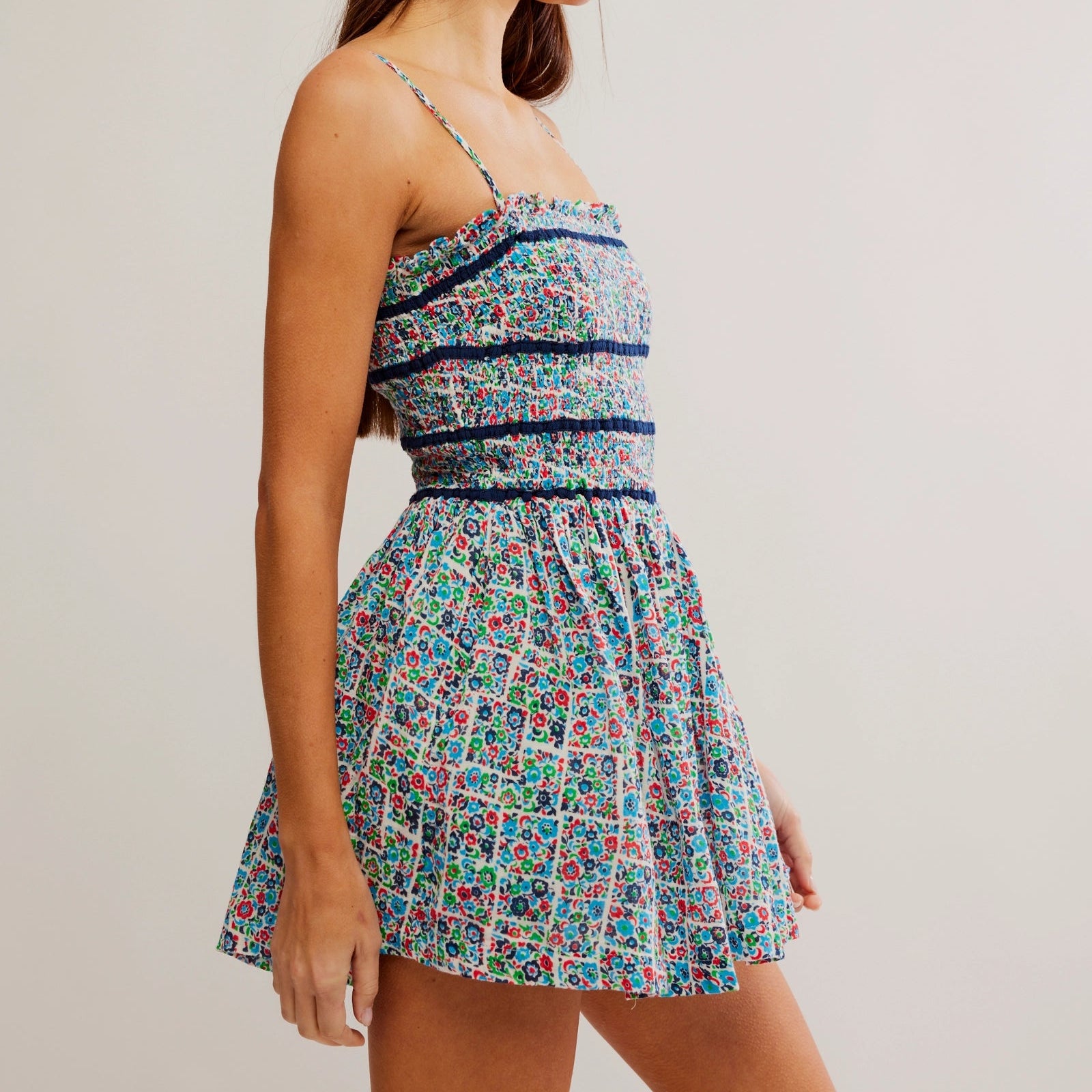 Free People Bali Checked Out Printed Romper