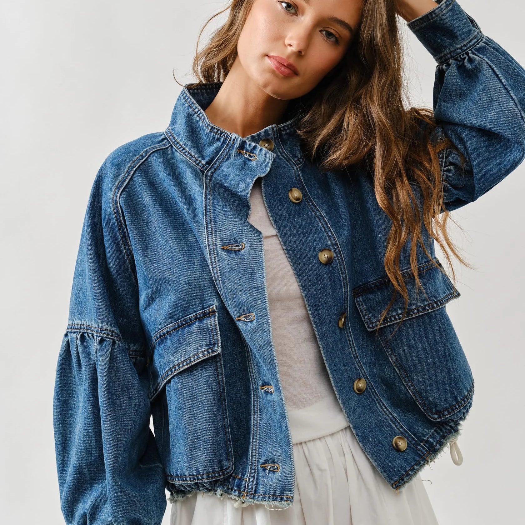 Balloon Sleeve Denim Jacket