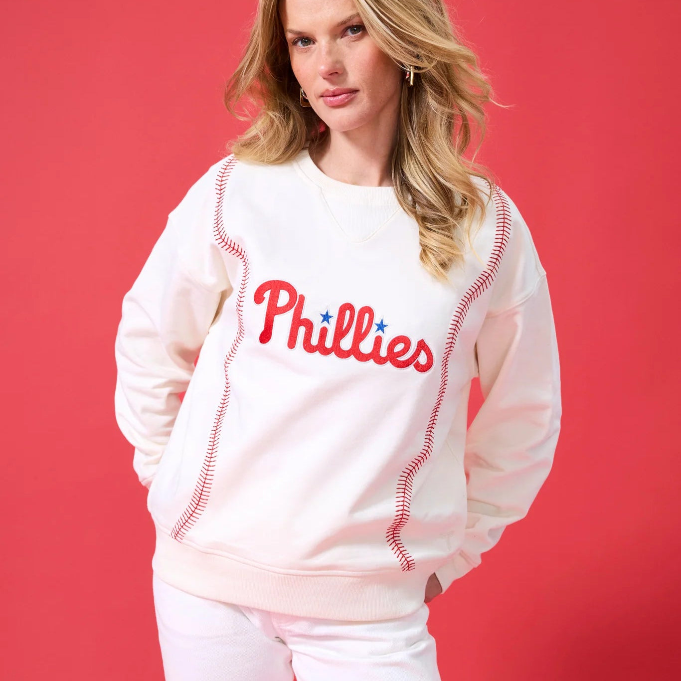Terez Phillies Baseball Stitch Crewneck
