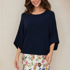 Crew Neck Batwing Sleeve Knit Top