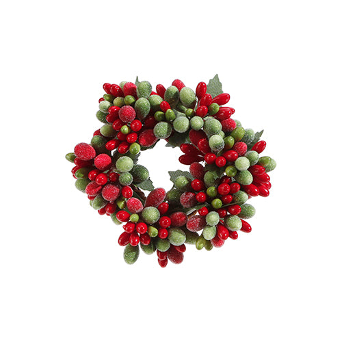 Red & Green Beaded Berry Candle Ring