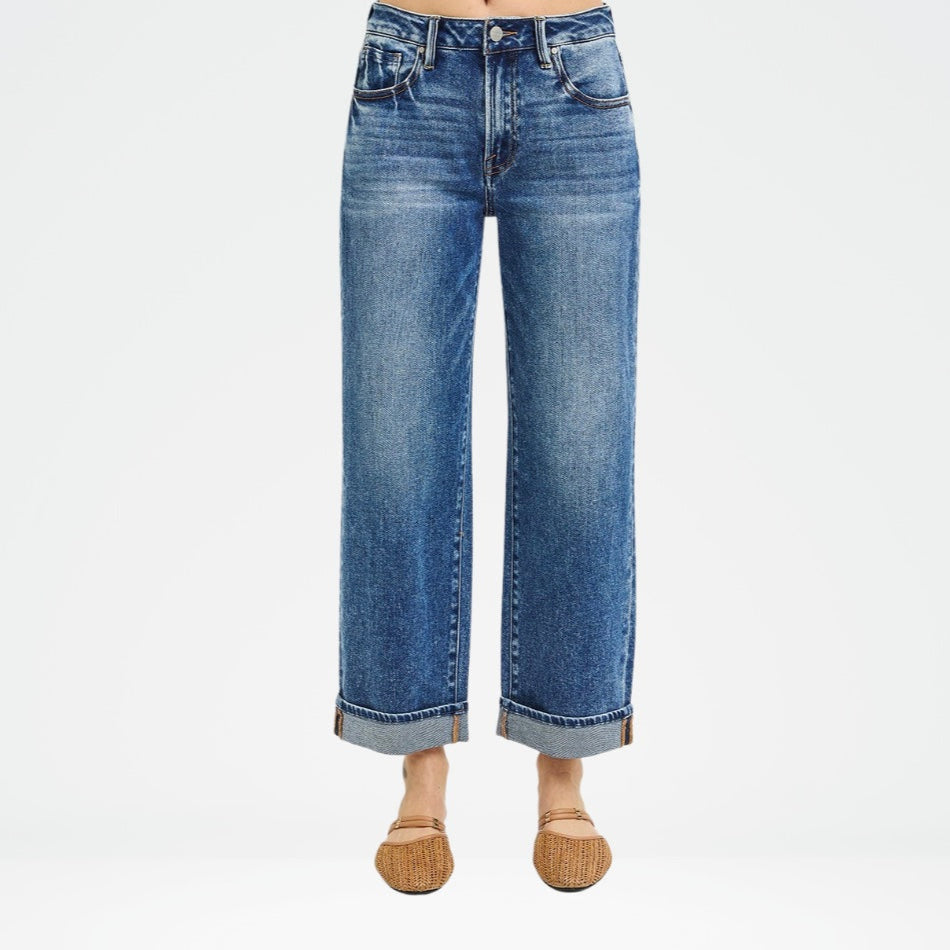 Risen Mid Rise Boyfriend Cuffed Jeans