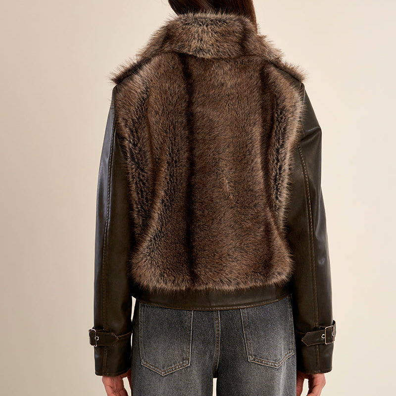 Faux Leather & Fur Biker Jacket