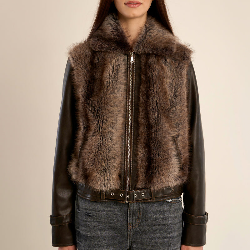 Faux Leather & Fur Biker Jacket