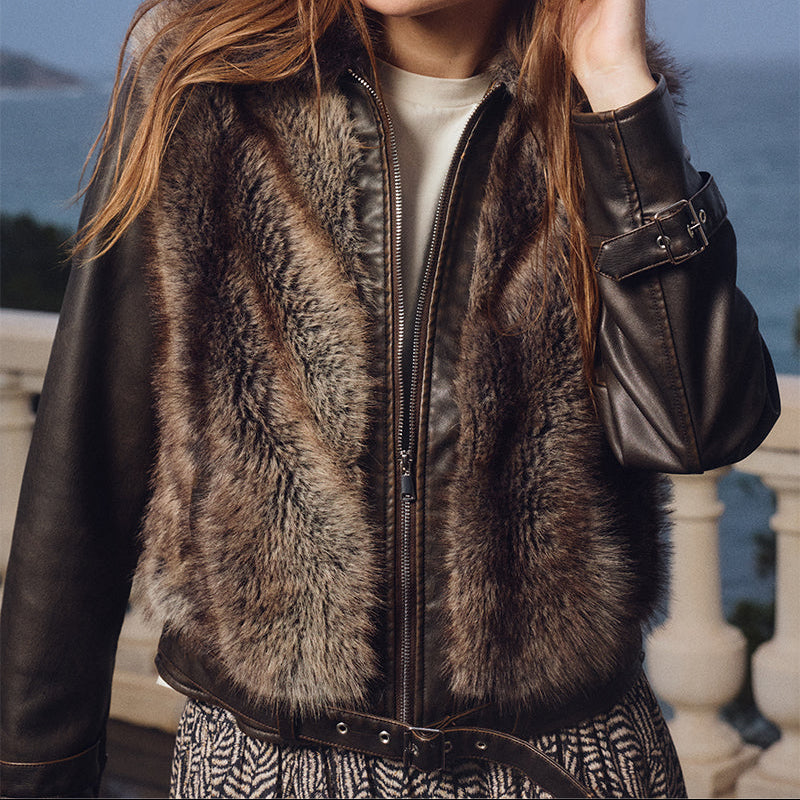 Faux Leather & Fur Biker Jacket