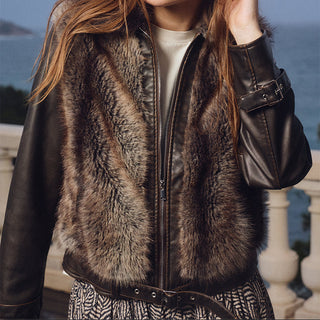 Faux Leather & Fur Biker Jacket
