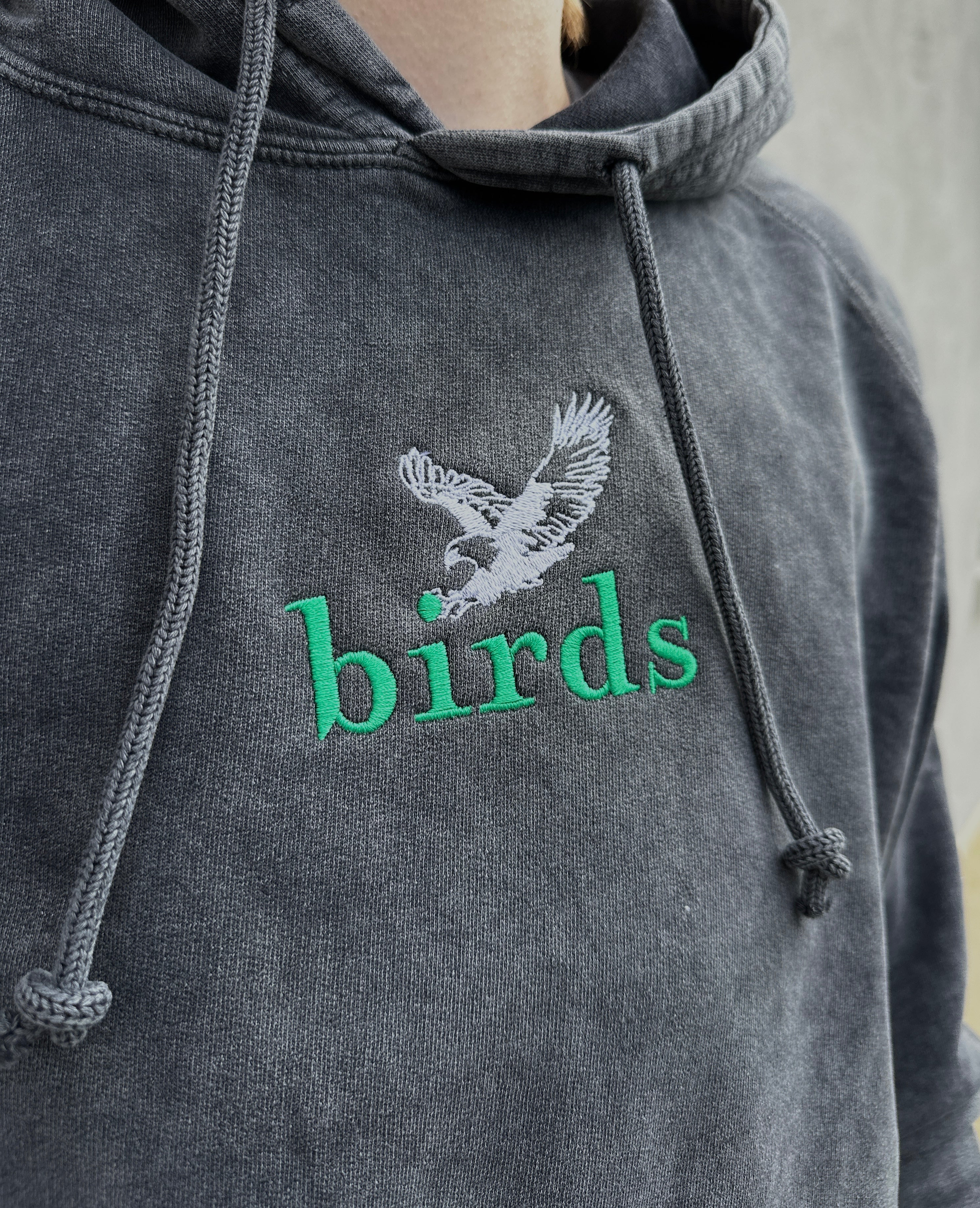 Vintage Black Embroidered Birds W Eagle Hoodie