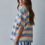 Knit Cotton Striped Short Sleeve Top