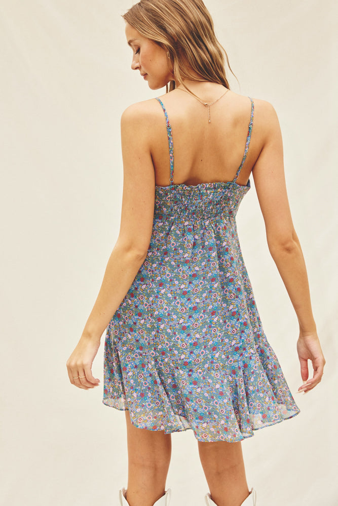 Blue Garden Mini Sleeveless Dress